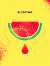 Summer time typographical grunge style poster design with stylized slice of watermelon. Retro vector illustration.